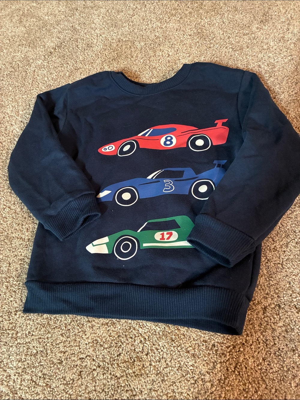 Toddler Boys Navy Blue Race Car Graphic Sweatshirt Long Sleeve Top - Picture 2 of 8